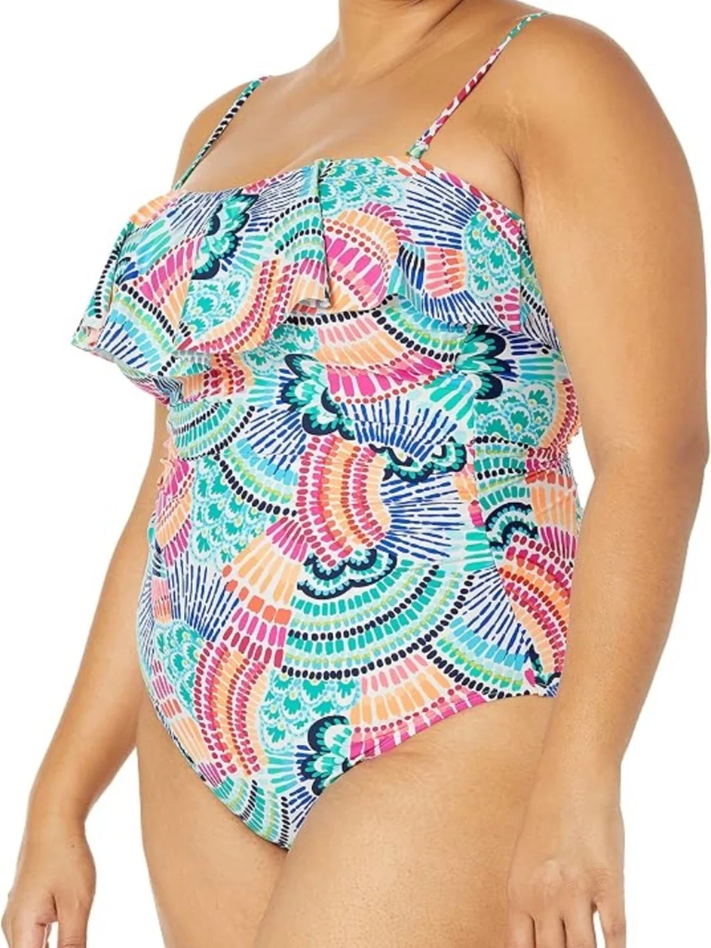 La Blanca Waves Of Color Ruffled Bandeau One Piece Swimsuit w/Kimono PLUS 18W